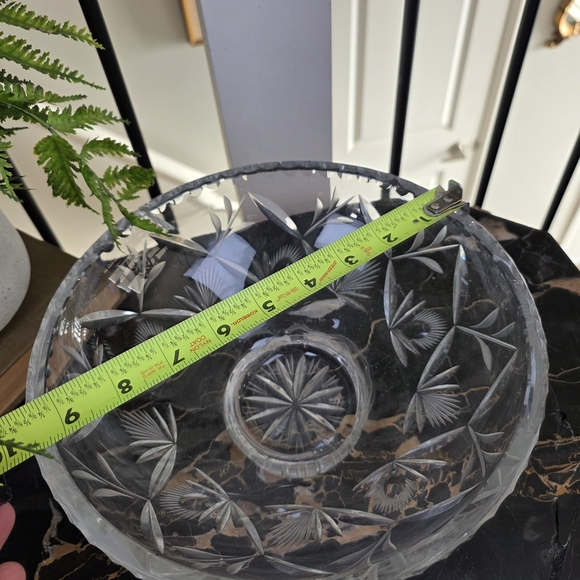 Vintage Cut Crystal Glass Bowl Starburst Pinwheel & Fan Pattern Console Bowl - Picture 9 of 9